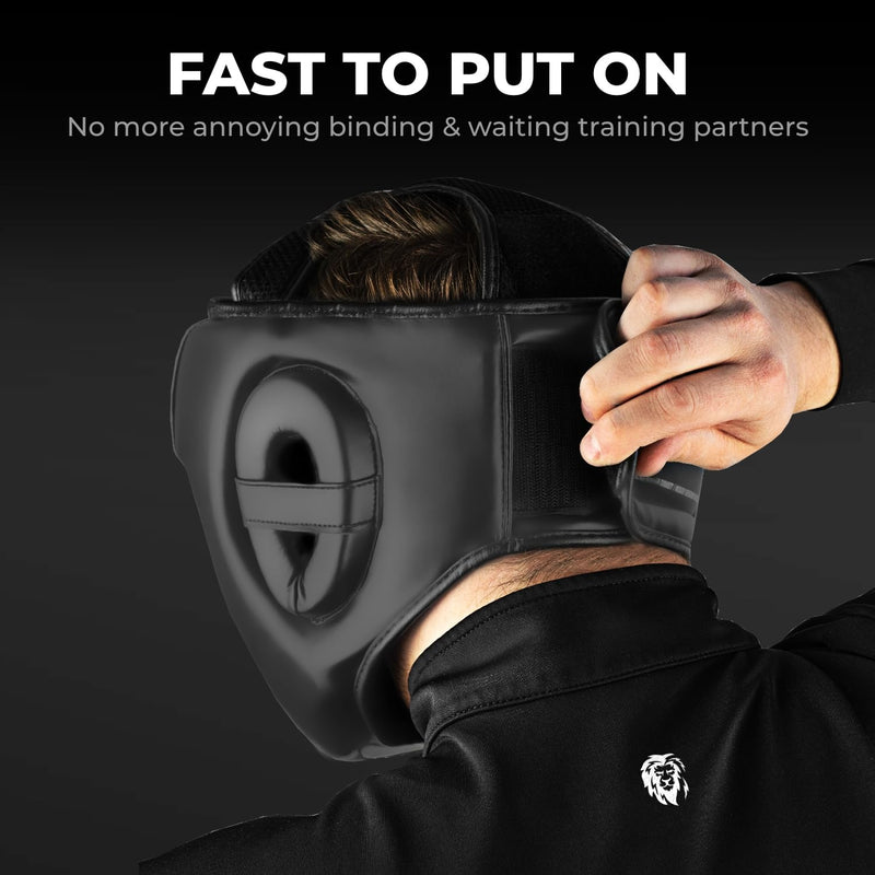 FIGHTR Boxing Headgear with Best fit | Boxing Helmet Guard for Sparring | Adjustable Size for MMA, Muay Thai, Kickboxing & Martial Arts S/M All Black