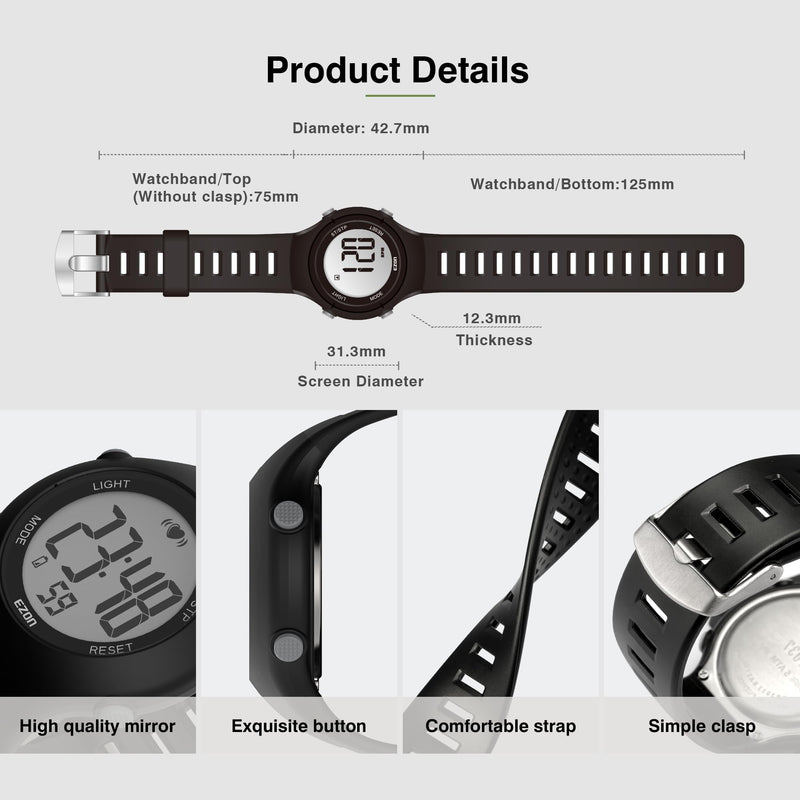 EZON Heart Rate Monitor Chest Strap and Digital Watch,5ATM Waterproof Fitness Tracker with HRM,Calories Burned,Stopwatch and Hourly Chime - Ideal Fitness Presents for Men and Women Black - BeesActive Australia