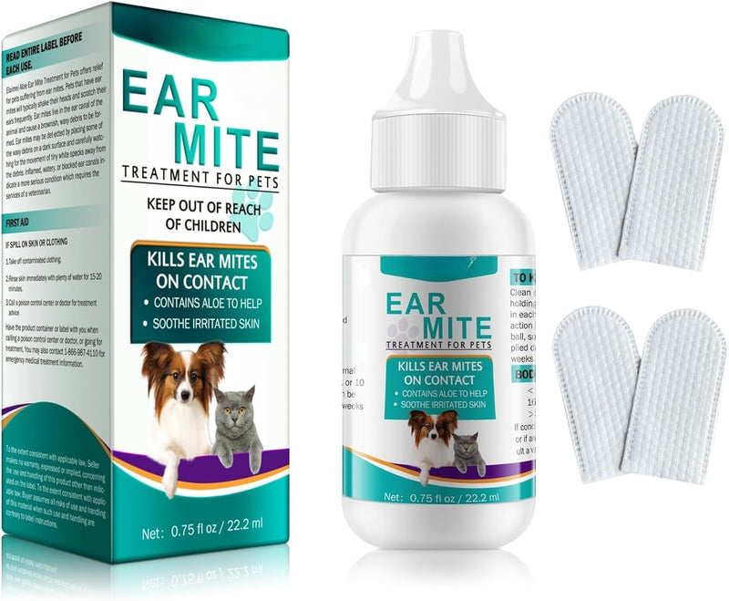Dog Ear Drops,Dog Ear Cleaner,Non Irritating Antibiotic Ear Drops,Dog Ear Infection Treatment for Dogs Cats Comes with 4 Pet Cleaning Finger Cots