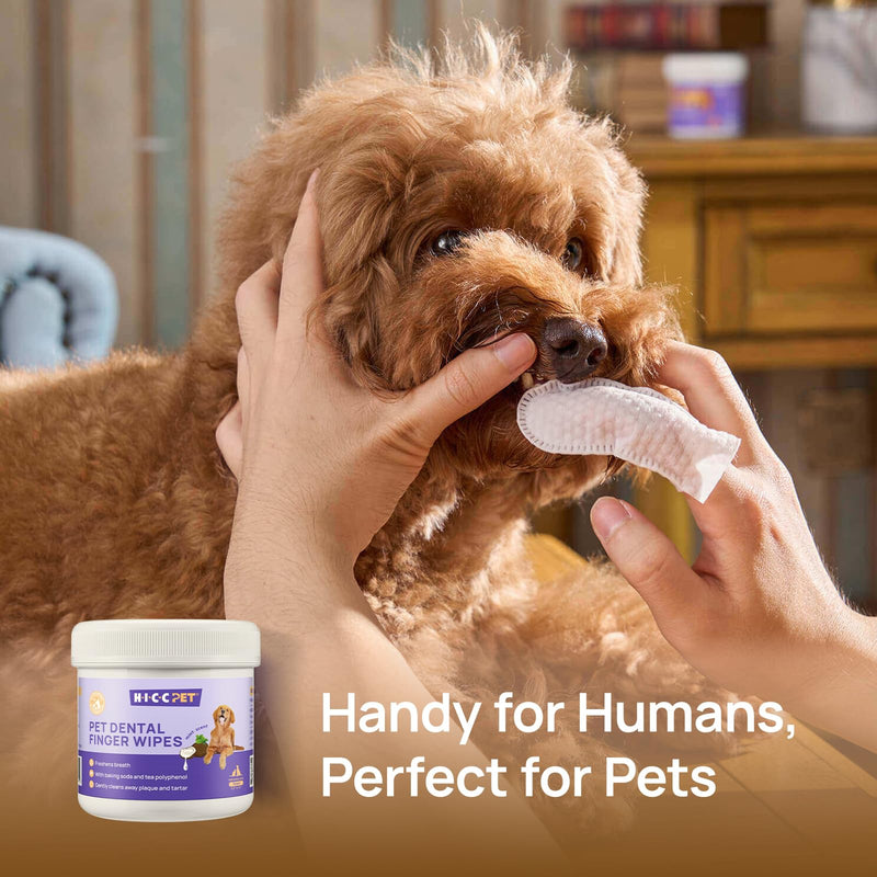 HICC PET Dog Toothbrush, Plaque & Tartar Remover Dog Wipes, Freshens Breath, Soothes Gums with Coconut Oil