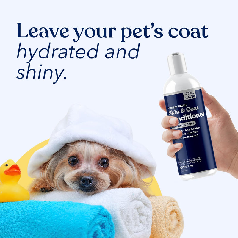 Honest Paws Dog Conditioner Detangler - Moisturizing Premium Pet Conditioner for Itchy and Dry Skin - Hydrate Sensitive Skin - Shiny Coat Soft Hair Smooth Fur - Mandarin & Berry - 16 oz - BeesActive Australia