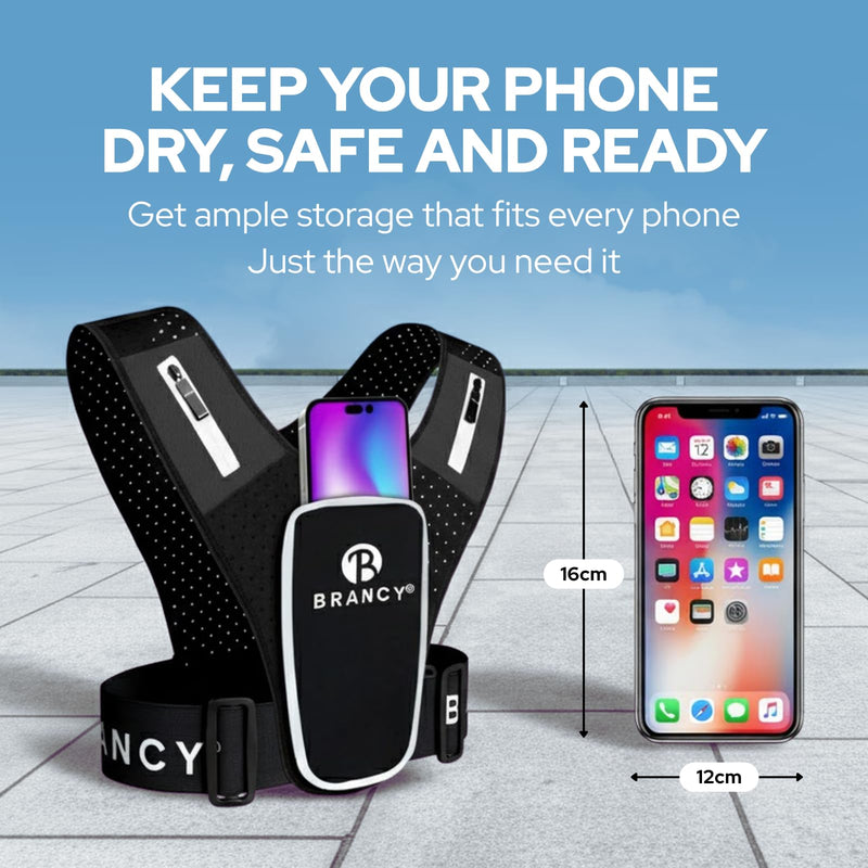 Brancy Running Phone Holder Vest - Reflective Running Vest for Women & Men with 2 Shoulder Zipper Pockets | Alternative Lightweight Backpack | Adjustable Waterproof Running Vest with Phone Holder