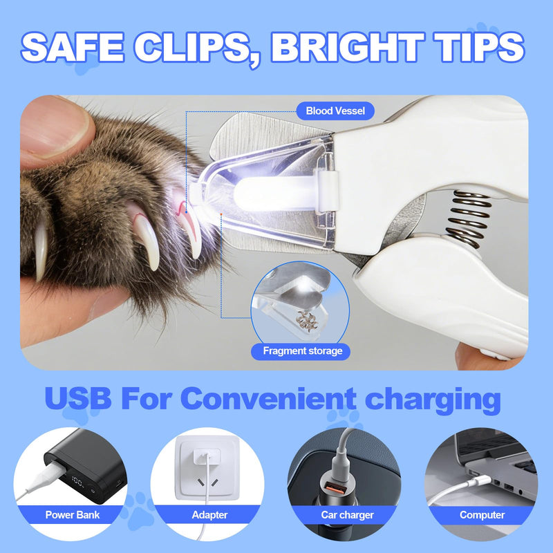 2-in-1 Dog Nail Clippers with Light - Electric Pet Nail Grinder Quiet for Small Large Dogs & Cats, LED Prevent Over Cutting, USB-C Rechargeable Safety Guard Grooming Kit for Black Nails 1PCS - BeesActive Australia