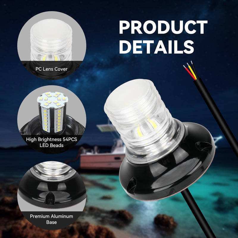 Anchor Light, Flash+Constant Boat LED Stern Light, All-Round Super Bright Marine Navigation Signal Light, Surface Mount White LED Marine Lighting Kit for Fishing Yacht Sailboat BassBoats
