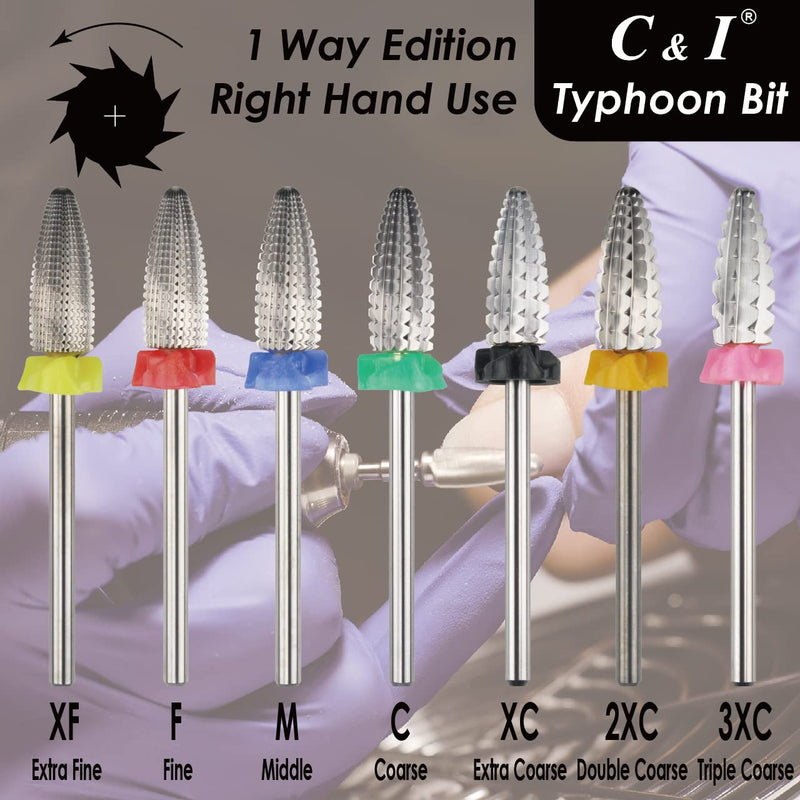 C & I Nail Drill Typhoon Style Efile for Electric File Machine, 1 Way Sharp File-Teeth for Acrylic Gel Nails Remove, Manicure Tools for Nail Techs Use, Right Hand Use Only (Double Coarse -XXC) Double Coarse -XXC - BeesActive Australia