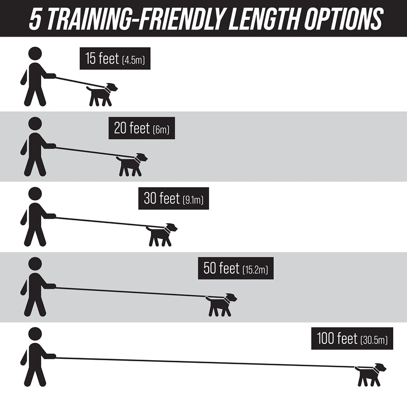 Leashboss Extra Long Dog Leash - Long Lead Leash for Dog Training - Recall Leash for Dogs Outside 20 Foot Black - BeesActive Australia
