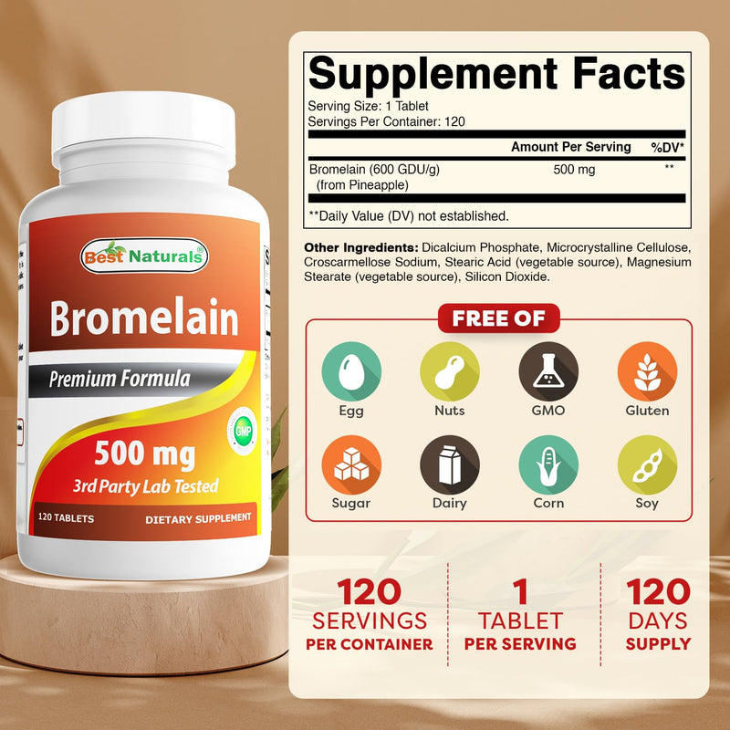Best Naturals Bromelain 500mg 120 Tablets (120 Count (Pack of 2)) Pineapple 120 Count (Pack of 2) - BeesActive Australia