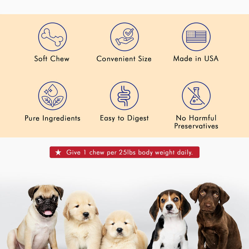 Advanced Probiotic Support for Dogs & Cats. Combination of Prebiotics & Probiotics Easily Digestible, Great Duck Flavour That Your Pets Will Love. Perfect for Your Pampered Pet (90 Chews) - PawsPlanet Australia