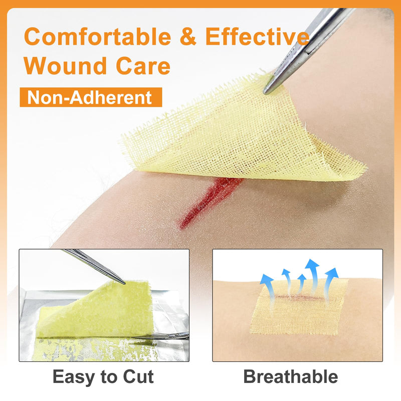 Carbou Medical Xeroform Petrolatum Dressing (4"x4" 25 Pack + 2"x2" 25 Pack)， Non-Adherent Gauze Pads, Soft Fine Mesh Gauze Patch for Wound Care, Burns, Lacerations, Skin Grafts & Surgical Incisions