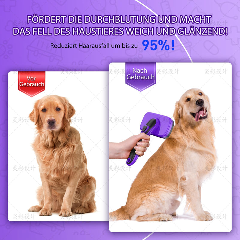 YOPETAYU Dog Brush for Dogs, Cats and Pets, Self-Cleaning, Against Undercoat and Loose Fur, Reduces Hair, Gentle on the Skin, for Large, Medium and Small Dogs and Cats, Purple - BeesActive Australia