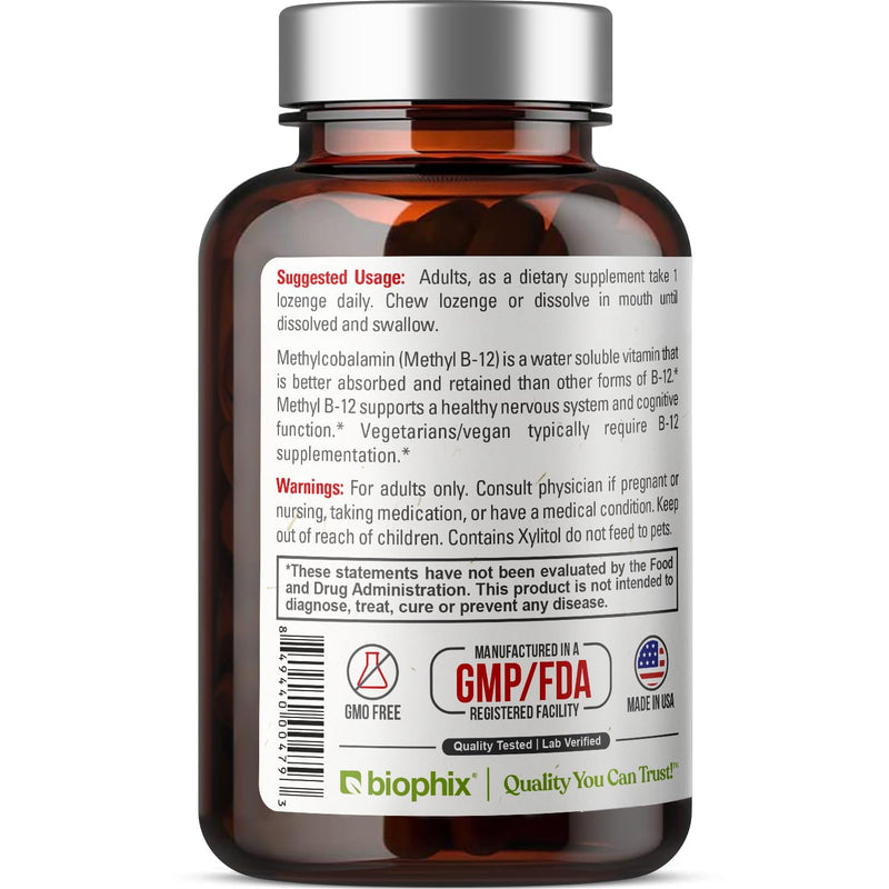 biophix Methyl B-12 10000 mcg 90 Vegan Lozenges Cherry Flavor Extra Strength - Supports Nervous System Immune Health Blood Flow Metabolism Brain Focus Energy