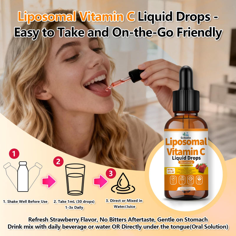 2 Pack Liposomal Vitamin C 1000mg Drops, Liquid Vitamin C Formula | High Potency 6-in-1 Fat Soluble VIT C w. Zinc Elderberry Glutathione Niacin, Immune Support Antioxidant Collagen Production Strawberry 2 Fl Oz (Pack of 2)