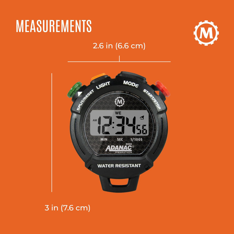 Marathon Adanac 8000 Professional Digital Stopwatch with Touch Feedback, Black, Black
