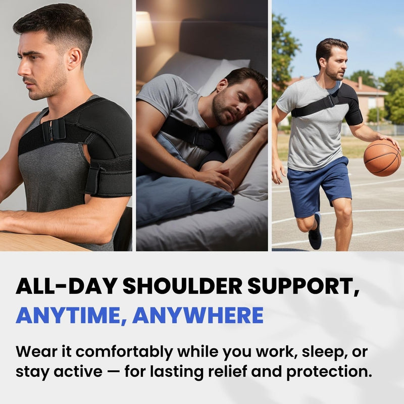 POAGL Adjustable Shoulder Brace for Men - Both Left and Right Arm - Pain Relief for Torn Rotator Cuff, Compression Support Sleeve for Dislocation, Bursitis, Tendonitis (Black, X-Large) Black