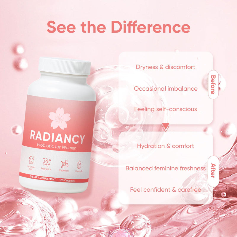 Radiancy Probiotic for Women Vaginal Health - Vaginal Dryness & Ph Balance with Lactobacillus Strains, Cherry Blossom Extract, Hyaluronic Acid, Vitamin C | 120 Count