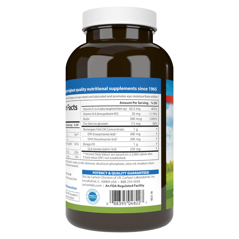 Carlson Moistur-Eyes, Specialty Eye Formula, with Omega-3s, 180 Softgels | Maintains Normal Eye Moisture