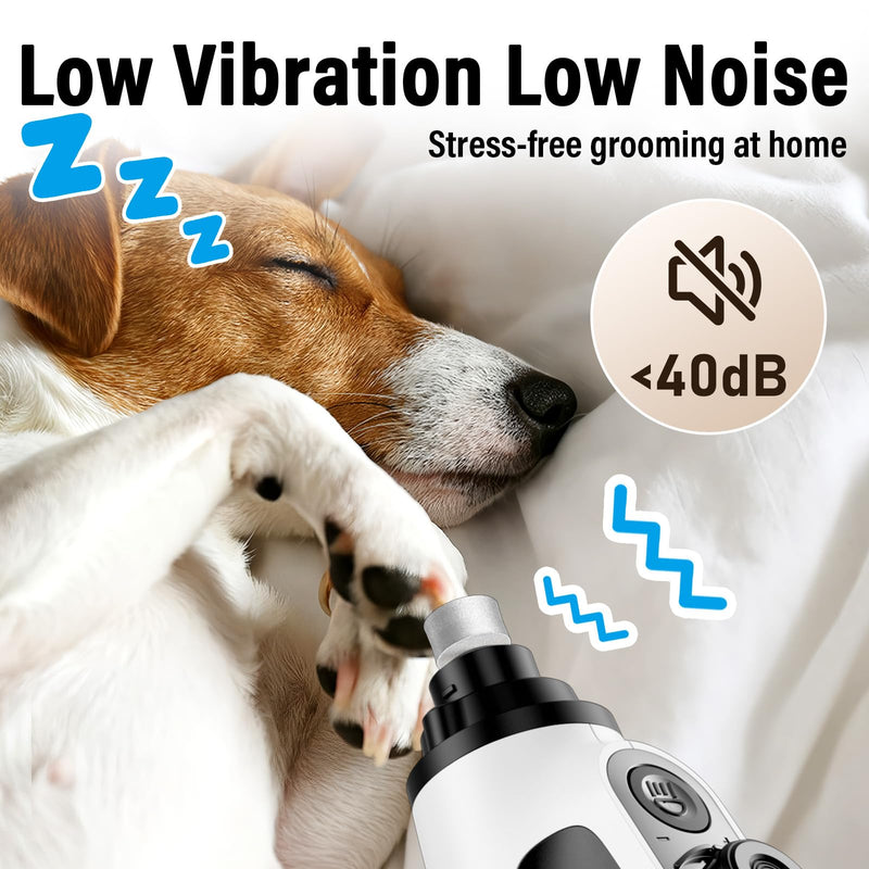 Casfuy Smart 6-Speed Dog Nail Grinder - 50% More Power Pet Nail Grinder with 2 LED Lights Quiet Rechargeable Electric Dog Nail Trimmers File Toenail Grinder for Large Medium Small Dogs & Cats (White) White - BeesActive Australia