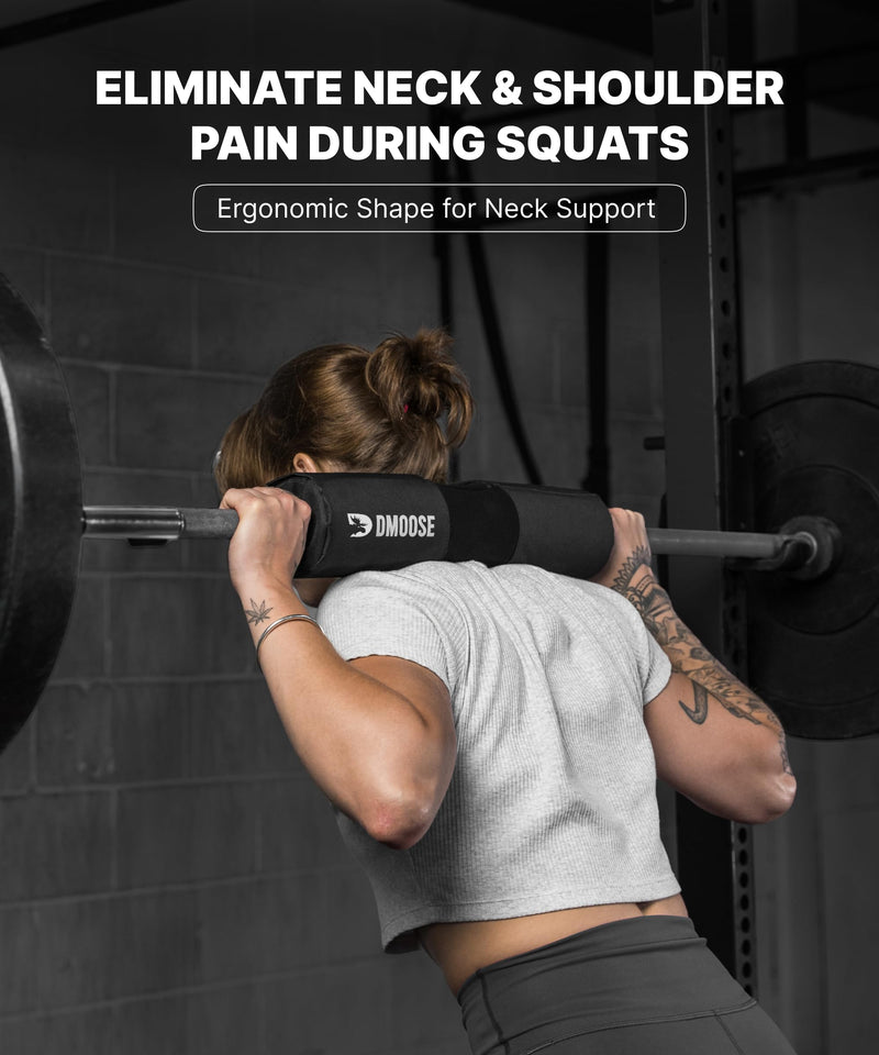 DMoose Fitness Barbell Pad for Hip Thrust, Squat & Lunges - Non-Slip Thick Foam Cushion for Neck and Back Support with Two Straps - Hip Thrust Pad for Leg Day - Fits All Olympic Bars and Smith Machine Black with Fabric Cover