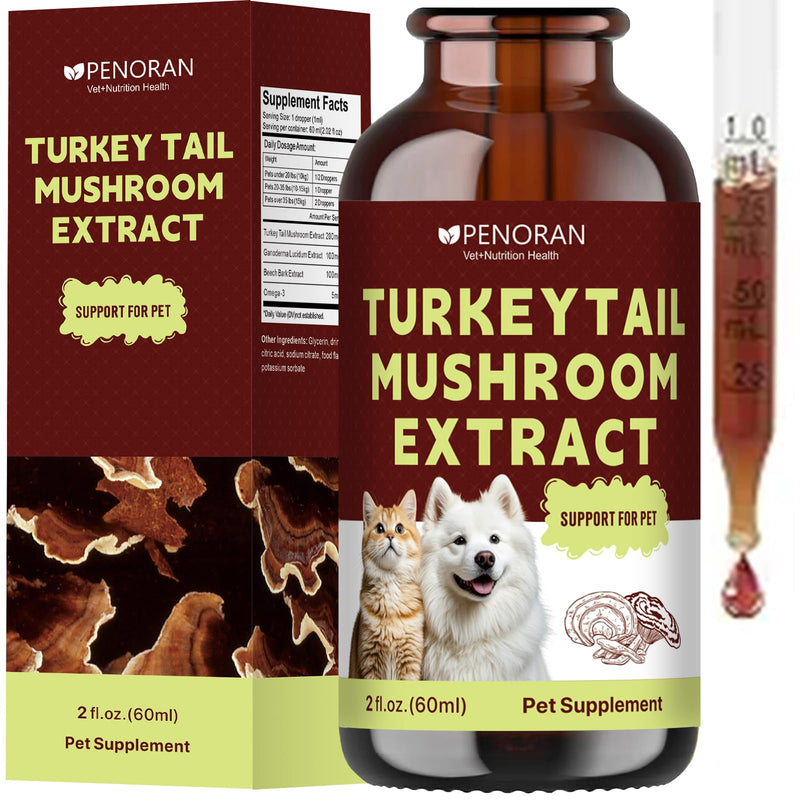Turkey Tail Mushroom Extract for Dogs & Cats Lipoma Lumps Bumps Warts, | Boost Immunity, Young Weak & Senior & Low-Vitality & Post-Surgery Pets, with Chaga & Reishi Mushrooms Extract