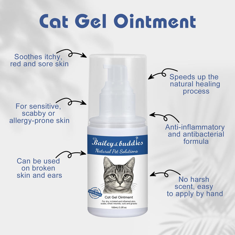 Bailey & Buddies Natural Cat Skin Ointment – Soothing Relief for Dry, Itchy Skin, Hot Spots, Eczema & Allergies – Omega-Enriched Formula with Apple Cider Vinegar – Gentle on Sensitive Skin