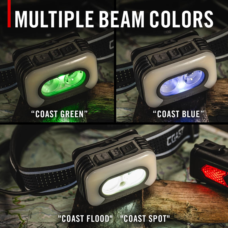 Coast RL35R Voice-Controlled 1100 Lumen Rechargeable LED Headlamp with ARC280™ Lighting, 4 Color Modes, Rear-Facing Safety Signal, Variable Light Control and USB-C Charge Port - BeesActive Australia