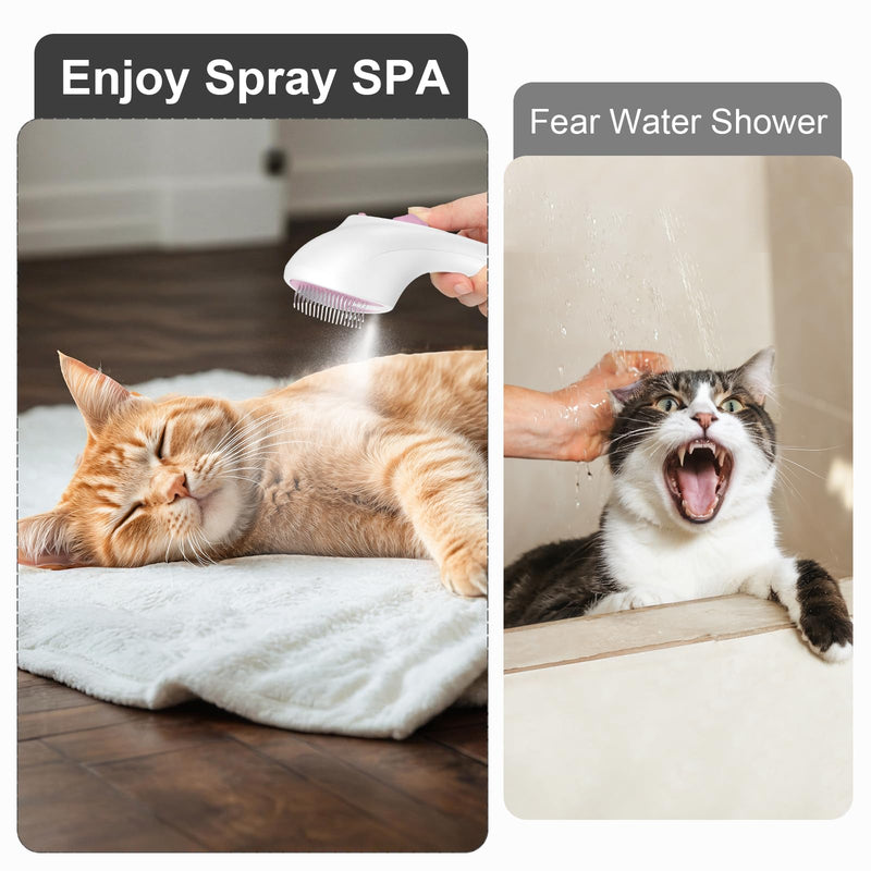 Euqvunn Cat Brush with Steam with Trigger Button, [Ultra-Quiet Design/Comfort Handle] Pet Steam Brush Cat Steamy Brush Dog Brush Rechargeable Cats with Spray for Cats, Dogs, Rabbits Pink-White - BeesActive Australia