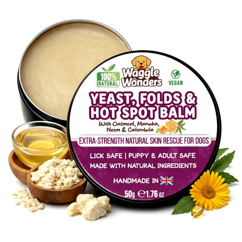 Yeast, Folds & Hot Spot Balm For Dogs. Natural Skin Relief Balm For Dog Skin Folds, Wrinkles, Hotspots & Itchy Skin, Vegan, Puppy Safe, Lick Safe - Handmade In UK (50g) 50g