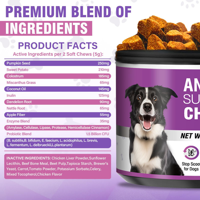Dog Anal Gland Soft Chews 150 Stop Scoot for Dogs Supports Anal Gland Bowel Function Digestive Health Fiber Pumpkin Supplement for Dogs Pet Diarrhea Bowel Support Probiotics Digestive (Chicken Flavor) Chicken - BeesActive Australia