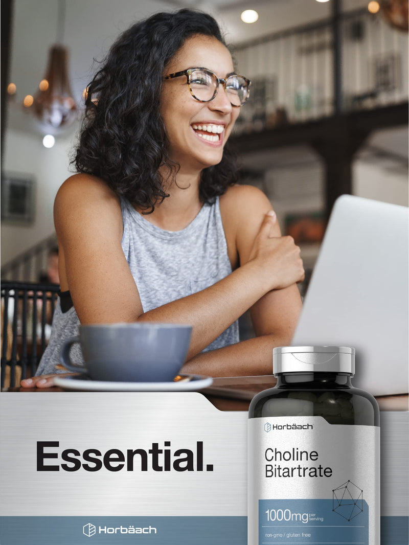 Horbaach Choline Bitartrate Supplement | 1000mg | 250 Capsules | High Potency | Non-GMO, Gluten Free