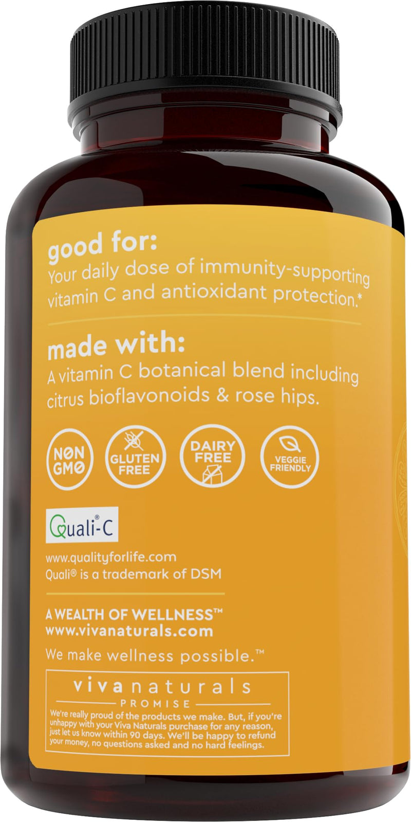Viva Naturals Vitamin C, 1000 mg, 250 Vegetarian Capsules – with Citrus Bioflavonoids & Rose HIPS, Non-GMO for Immune Support & Antioxidant Protection 250 Count (Pack of 1)