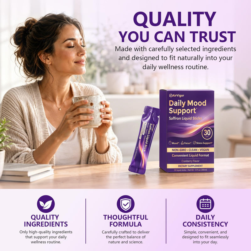 Saffron Supplement, Liquid Saffron Extract for Mood Support | No Pills, Daily Liquid Stick Packs with L-Theanine, Magnesium & Vitamin B6 for Calm Focus, Stress Support, Non-GMO & Vegan