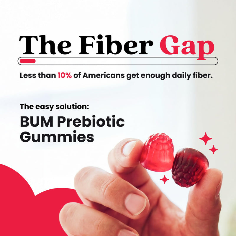 Bum Prebiotic Fiber Supplement for Men - Chicory Root Inulin Prebiotic Fiber Gummies for Men for Peachy Digestive Health, Regularity & Boating Relief - 4g Per Serving - 60 Gummies (30 Servings) 60 Count (Pack of 1) Pack of 1
