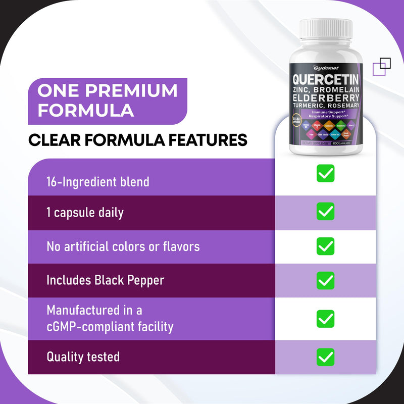 Quercetin Bromelain Zinc Vitamin D3 Elderberry Turmeric Rosemary Bilberry Sage Odorless Garlic Green Tea Milk Thistle Oregano -150 Capsules 150 count (pack of 1)