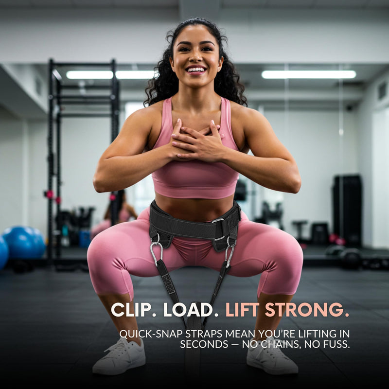 Women’s Dip Belt for Weighted Pull-Ups, Squats & Dips – Curve-Hugging Fit for 28"-44" Waists – 2 Straps + Carabiners – Comfortable Back Support, Up to 300 lbs.