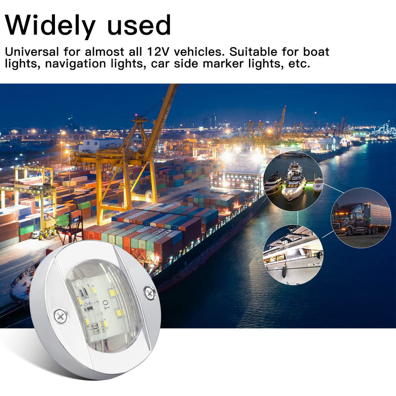 ALFU 8PCS White DC12V 6 LED Side Marker Navigation Lights Waterproof Marine Boat Yacht Round Transom Anchor Stern Lights with Chrome Bezel White(8PCS)