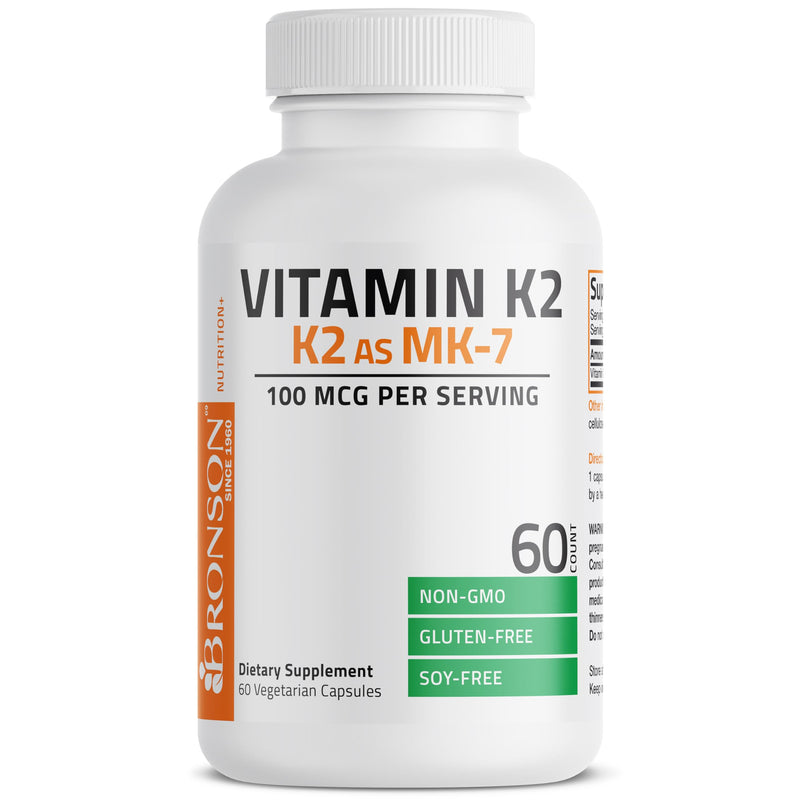 Bronson Vitamin K2 as MK-7 Menaquinone 100 mcg Non-GMO, 60 Capsules Unflavored 60 Count (Pack of 1)