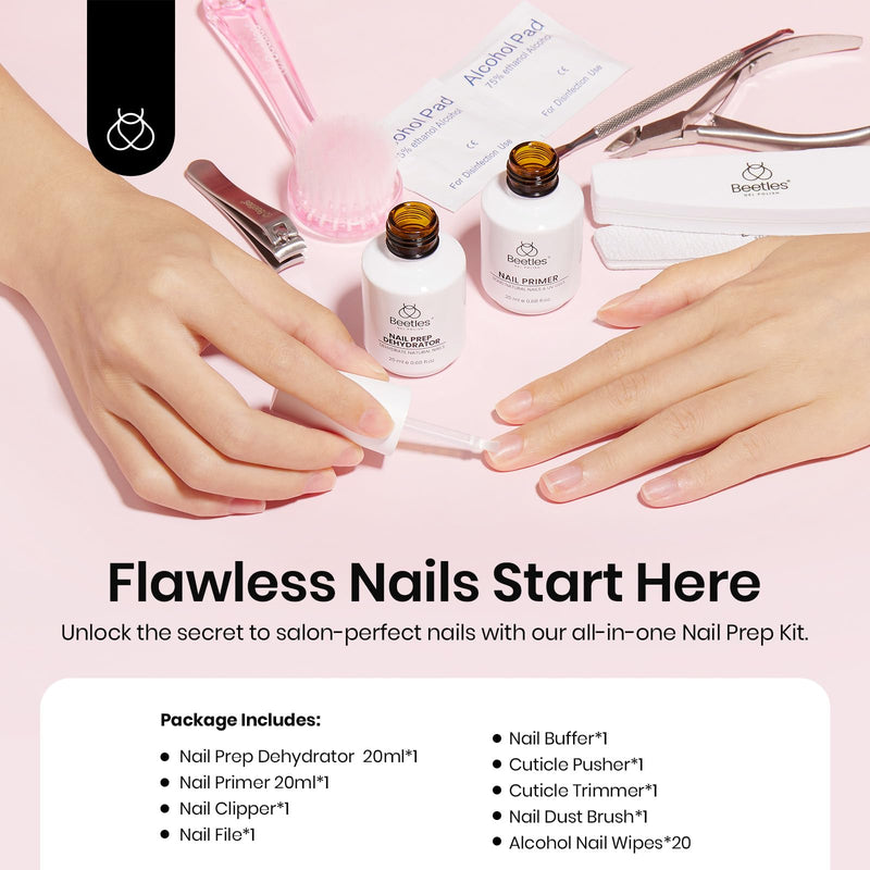 Beetles Nail Prep Kit Nail Dehydrator and Primer Nail Care Tool Kit 20ml Large Capacity Acid-Free & Hema-Free Dehydrate Bond Primer with Manicure Tools for Acrylic Nail Gifts for Women 0-1-Primer Nail Care Tool Kit - BeesActive Australia