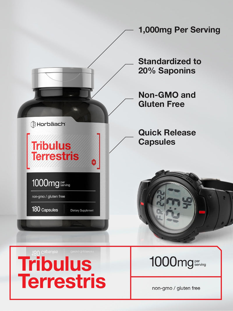 Horbäach Tribulus Terrestris | 1000mg | 180 Capsules | for Men and Women | Non-GMO & Gluten Free Supplement - BeesActive Australia