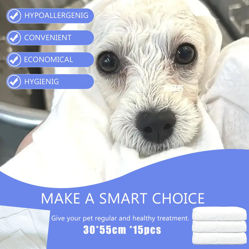 Disposable Pet Bath Towel,15 PCS Portable Pet Grooming Towels,11.8 x 21.6 inch Convenient Pet Cleaning Towel Pet Drying Towels,Absorbent Bath Towel for Small Dog Puppy Cat - PawsPlanet Australia