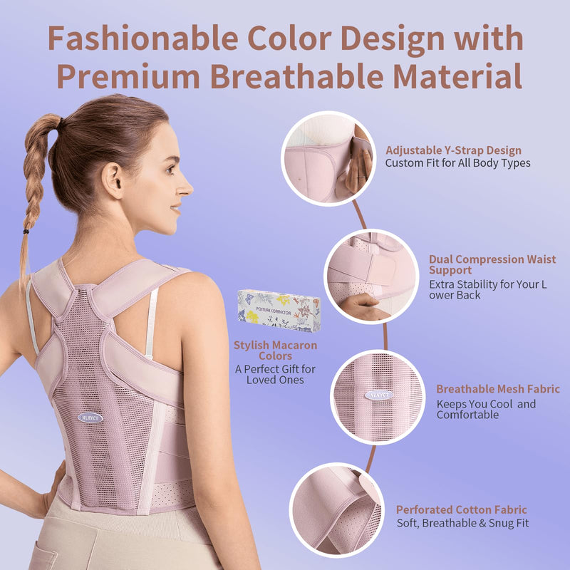 NLNYCT Posture Corrector for Women – 2-in-1 Back Brace with Shoulder Support, Adjustable Full Back Straightener for Upper & Lower Back Pain Relief, Hunchback, Scoliosis & Spine Alignment (M/L) M/L