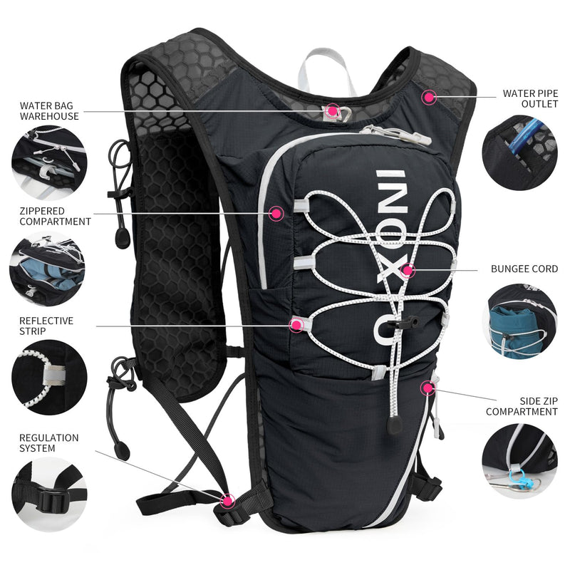 Running Vest for Women Men, Adjustable Chest Straps Running Hydration Vest with 500ml Soft Flask, Lightweight Breathable Reflective Hydration Backpack for Hiking black standard