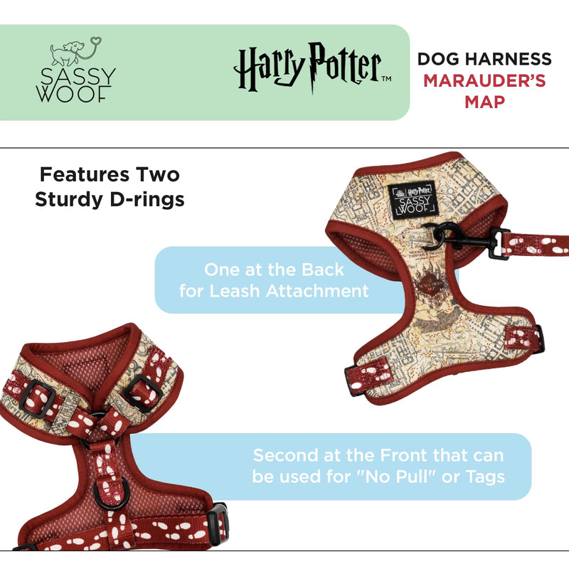 Dog Adjustable Harness - Harry Potter™ Marauder's Map™ - L, Breathable Mesh, No Pull Design with Two D-Rings, Ideal for Large Dogs - BeesActive Australia