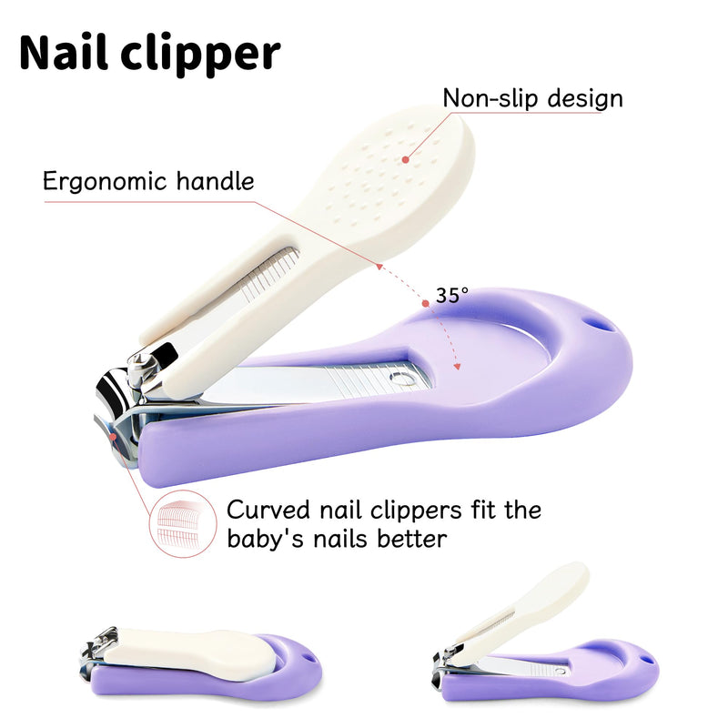 Baby Nail Clippers Kit ‚Äì 4-in-1 Grooming Set with Delicate Case, Scissors, File & Tweezers, Manicure Gift for Newborn, Infant, Toddler, Kids (Purple) Purple