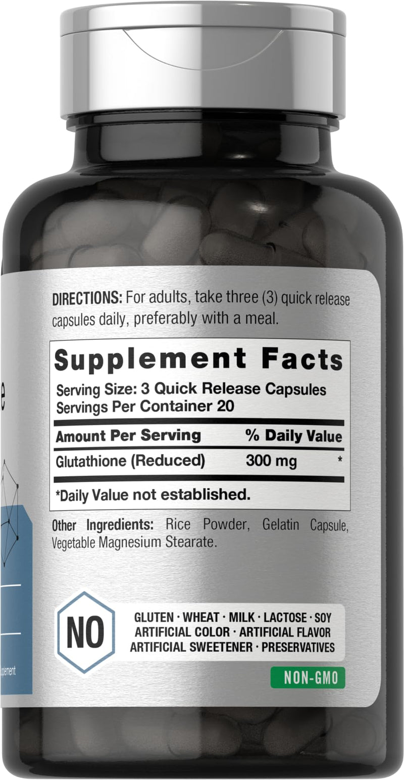 Horbäach Glutathione 300mg | 60 Capsules | Reduces Form | Non-GMO & Gluten Free Supplement