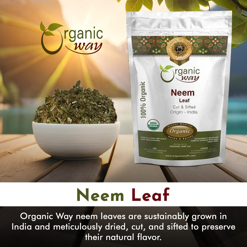 Organic Way Neem Leaf Cut and sifted | Herbal Tea | Premium Neem Leaf | USDA Certified | Non GMO & Gluten Free | Origin - India (4 oz - 1/4 lbs) 4 Ounce (Pack of 1) - BeesActive Australia