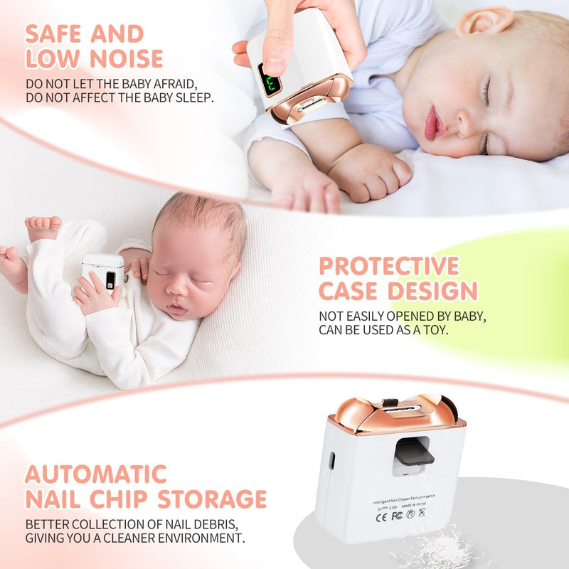 Electric Nail Clipper & Nail File - Automatic Baby Trimmer with LED Light, Rechargeable 3-Speed Quiet Safety Blades & Built-in Scrap Collection, Portable Nail Care for Infant, Kids, Adults, Elderly