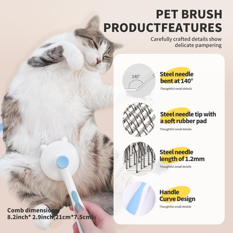 Upgraded Cat Hair Brush for Grooming, Self Cleaning Slicker Brush for Cat, Skin Friendly Pet Brush for Shedding, Pet Grooming for Long and Short Hair Cat, Pet Comb, Blue - BeesActive Australia