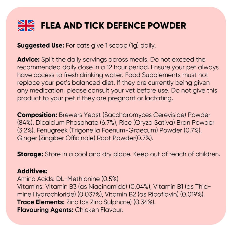 animigo Flea & Tick Powder for Cats - Works from Within - Delicious Chicken Flavour - Added Vitamins, Minerals & Amino Acid - Alternative to Cat Flea Tablets, Shampoo & Spray - Easy to Mix in Food