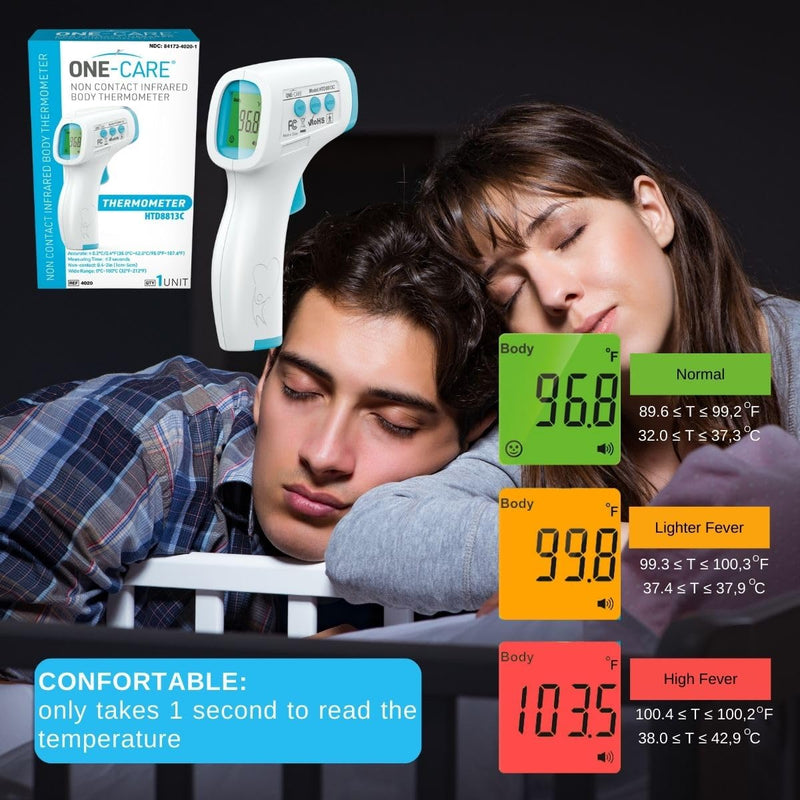 ONE-CARE Digital Infrared Thermometer HTD8813C - Non-Contact, Homedics Thermometer, High Accuracy, Fast Reading, Body & Room Temp, Newborn Baby to Adult, Fever Alarm, Large Display Pro