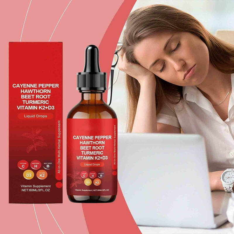 Cayenne Pepper Supplement Liquid Drops + Hawthorn Berry, Vitamin D3 K2 Beet Root Powder, Ceylon Cinnamon, Turmeric Curcumin, Organic Panax Ginseng - 4 OZ 4 Fl Oz (Pack of 2) - BeesActive Australia